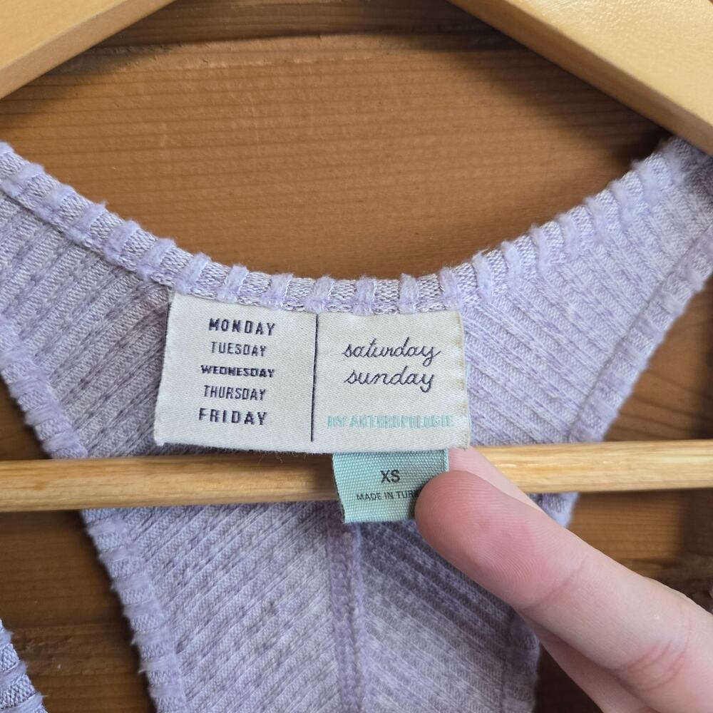 Anthropologie Lucie Tank Top Saturday Sunday Lilac Ribbed Henley Raceberback - Picture 4 of 5